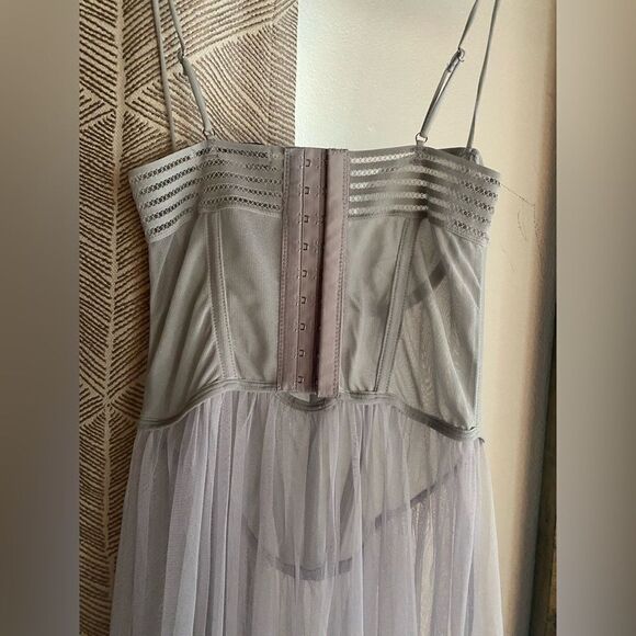 Urban Outfitters Dita Sheer Corset Midi Dress Sz M Blue Gray Tulle Sleeveless - Picture 8 of 16